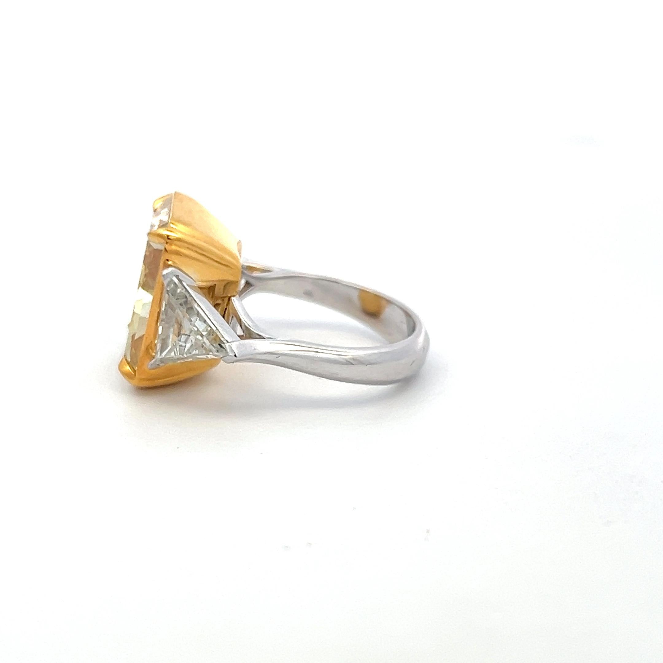 Platinum Three-Stone Ring with 15.84ct Radiant & Triangular Diamonds FDY VS1 GIA