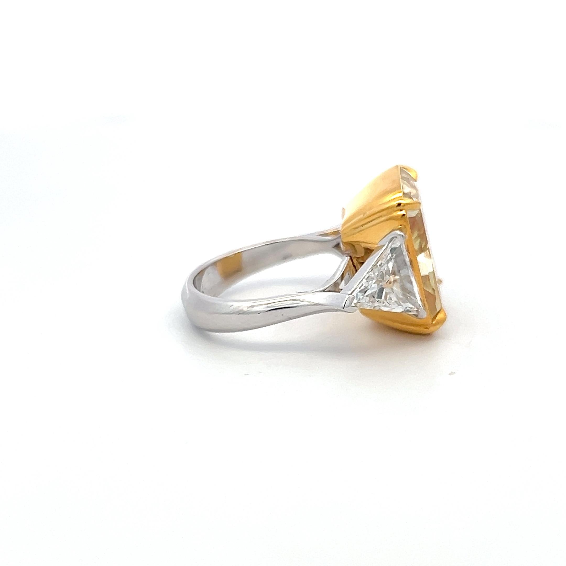 Platinum Three-Stone Ring with 15.84ct Radiant & Triangular Diamonds FDY VS1 GIA