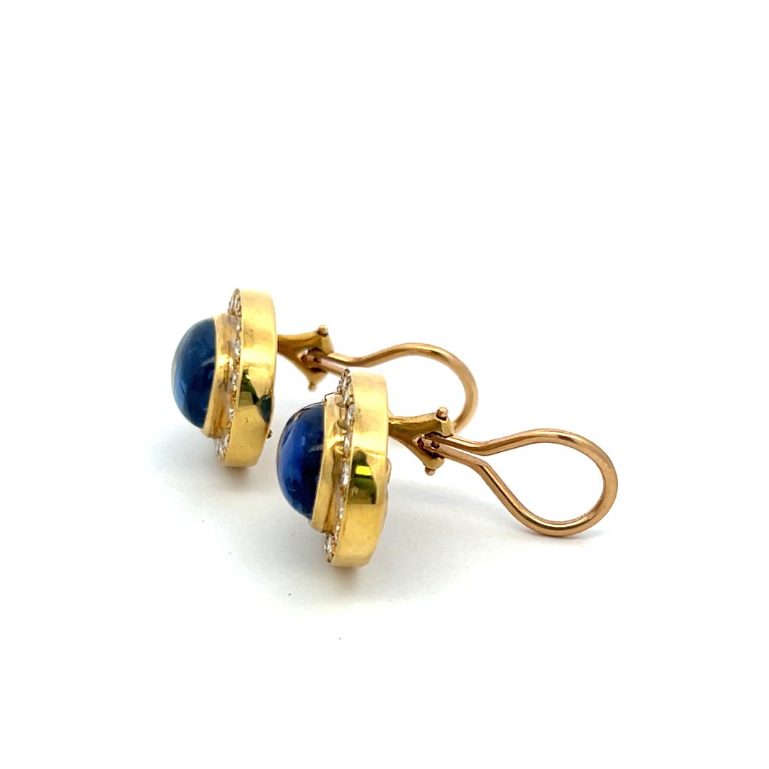 12.41 Carat Sapphire 1.01 Carat Round Diamond 10K Yellow Gold Clip On Earrings