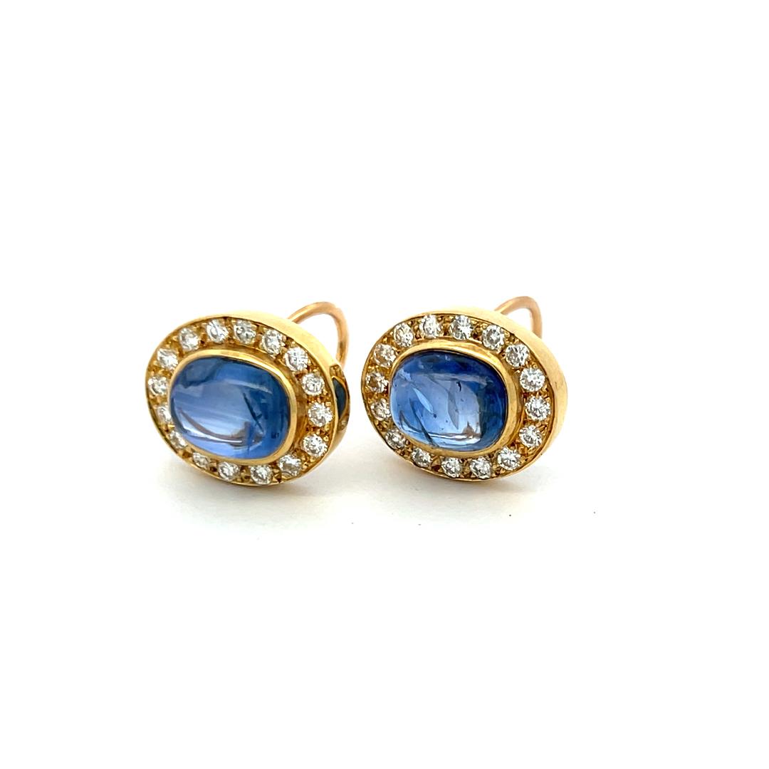 12.41 Carat Sapphire 1.01 Carat Round Diamond 10K Yellow Gold Clip On Earrings