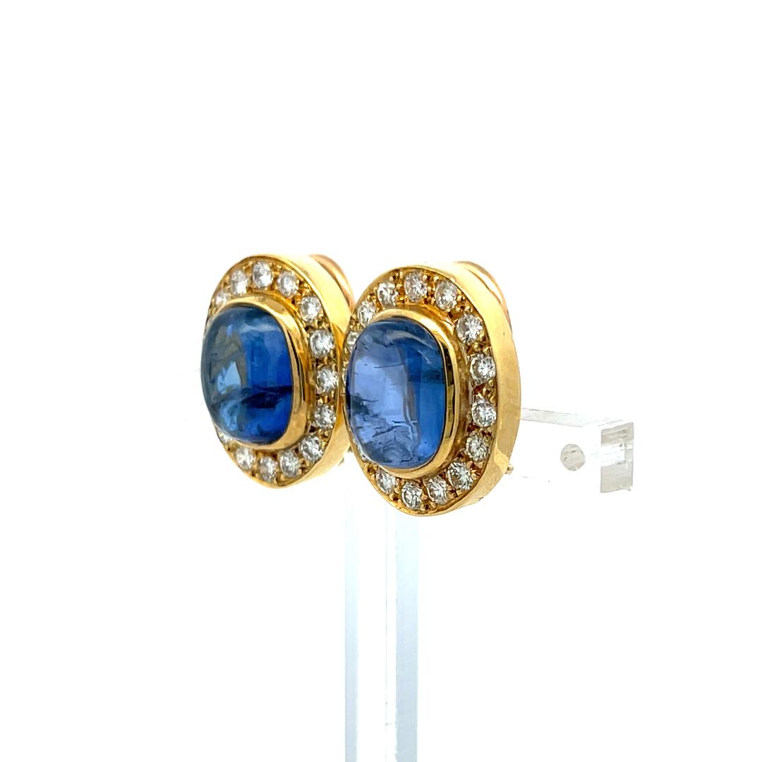12.41 Carat Sapphire 1.01 Carat Round Diamond 10K Yellow Gold Clip On Earrings