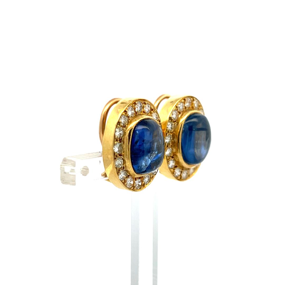 12.41 Carat Sapphire 1.01 Carat Round Diamond 10K Yellow Gold Clip On Earrings