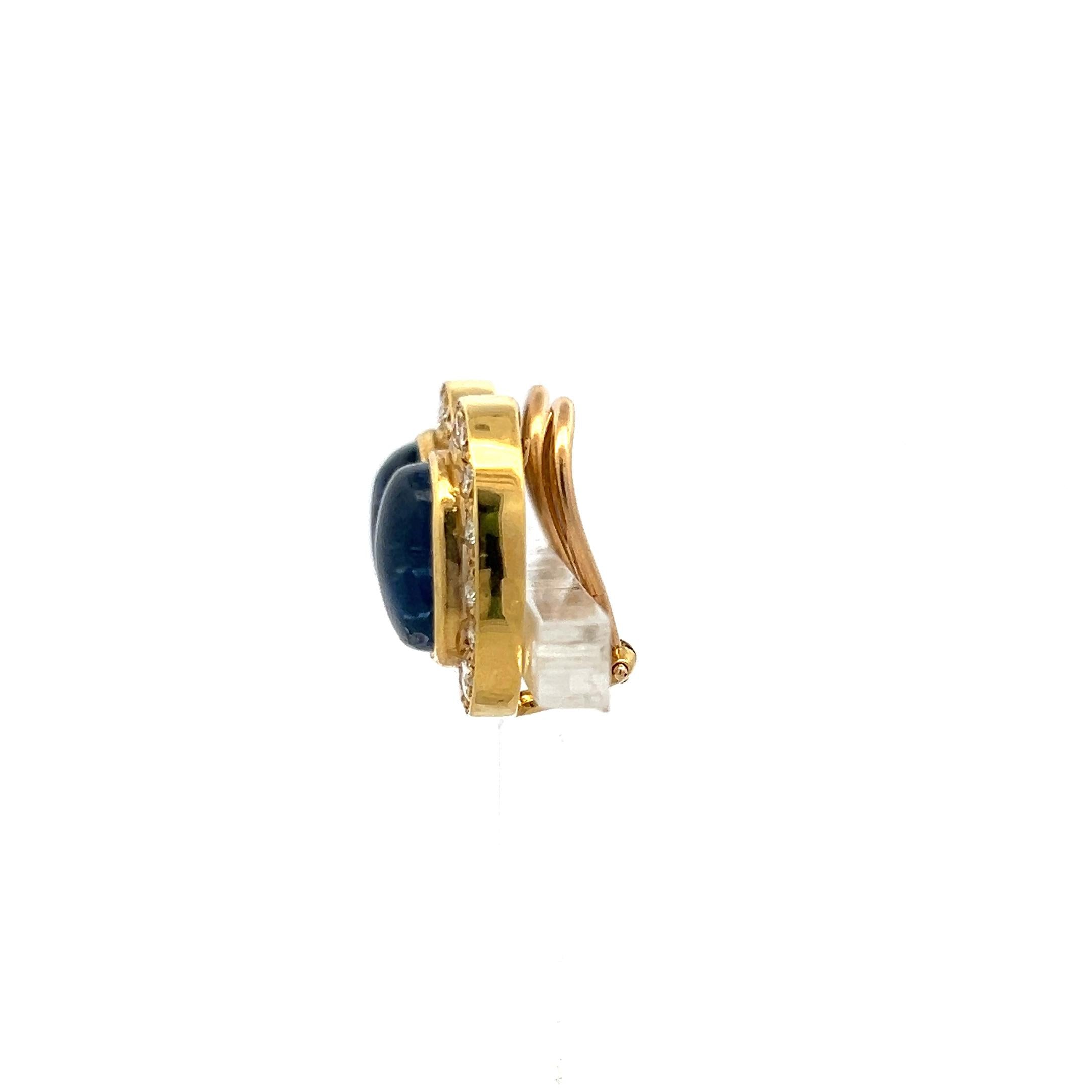 12.41 Carat Sapphire 1.01 Carat Round Diamond 10K Yellow Gold Clip On Earrings