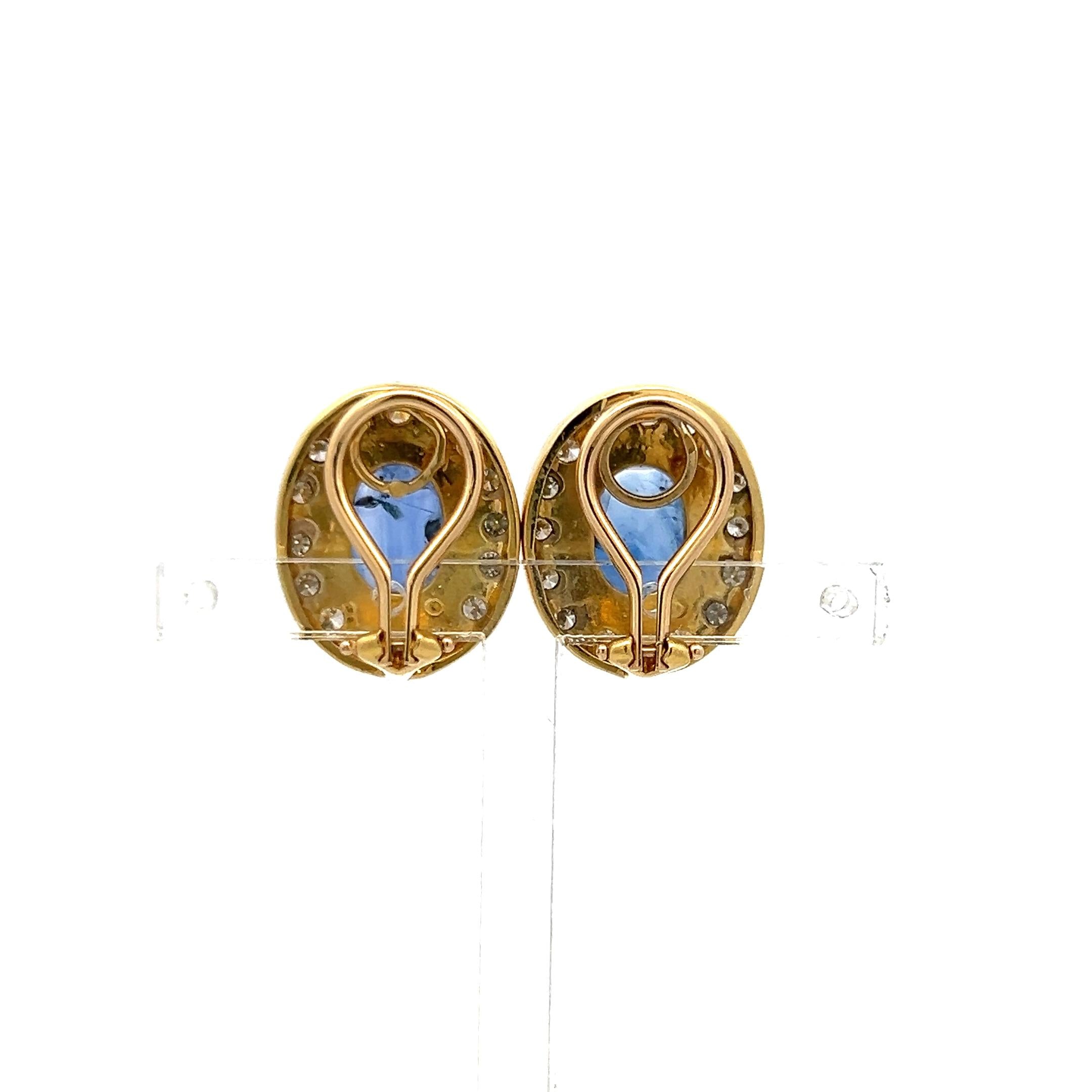 12.41 Carat Sapphire 1.01 Carat Round Diamond 10K Yellow Gold Clip On Earrings