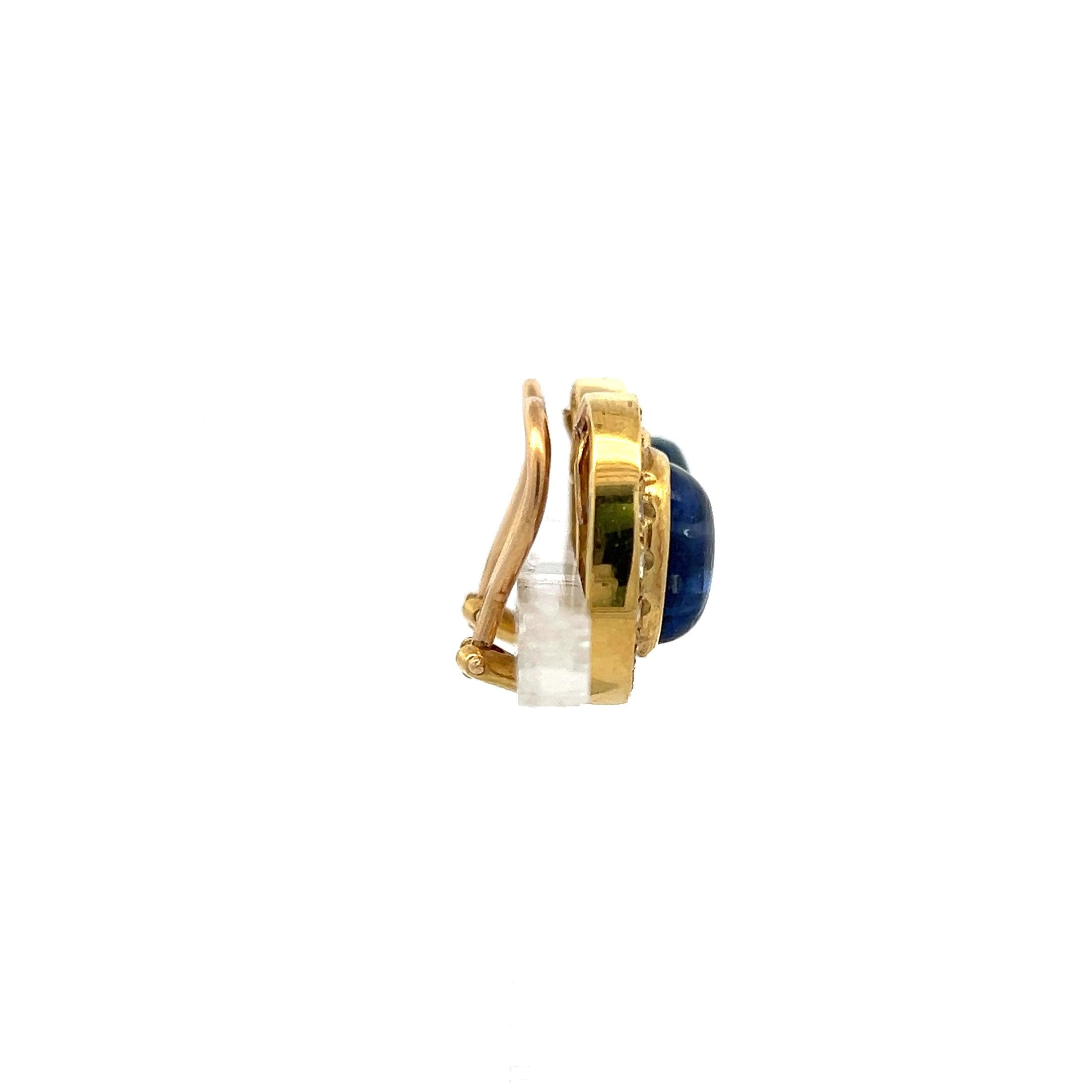 12.41 Carat Sapphire 1.01 Carat Round Diamond 10K Yellow Gold Clip On Earrings