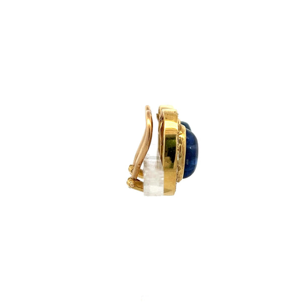 12.41 Carat Sapphire 1.01 Carat Round Diamond 10K Yellow Gold Clip On Earrings