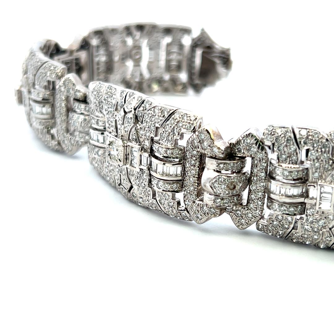 18K White Gold Art-Deco Bracelet with 19.75ct Round & Mixed Shaped Diamonds