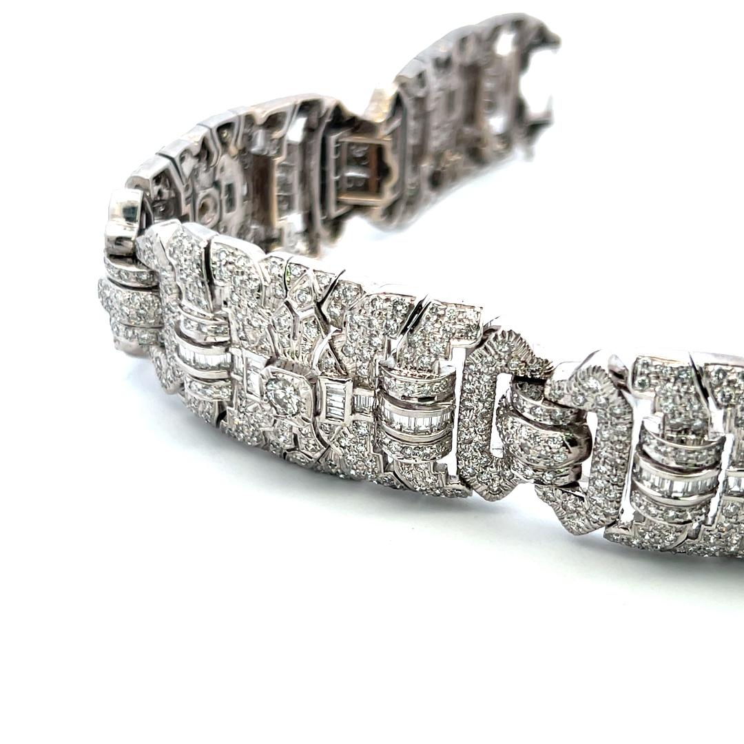 18K White Gold Art-Deco Bracelet with 19.75ct Round & Mixed Shaped Diamonds