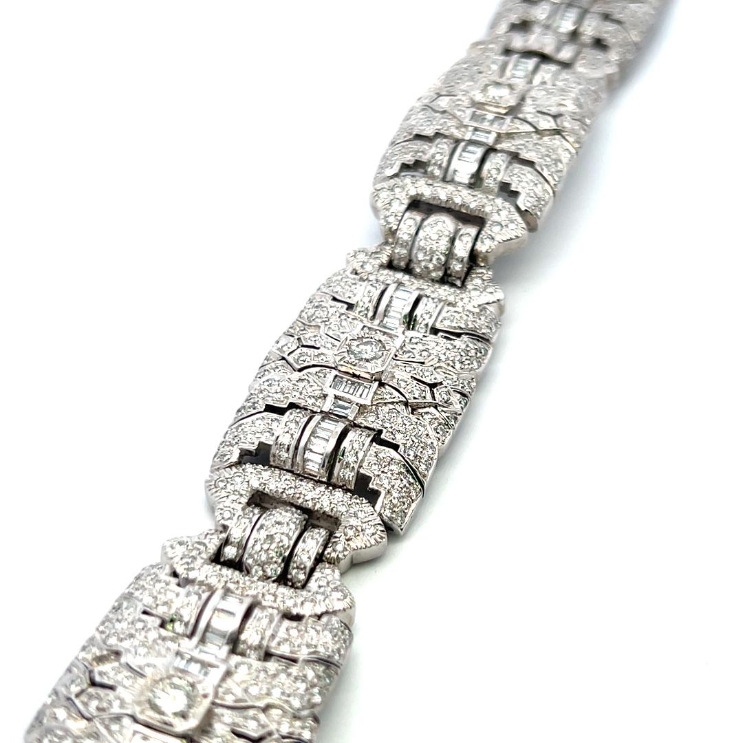 18K White Gold Art-Deco Bracelet with 19.75ct Round & Mixed Shaped Diamonds