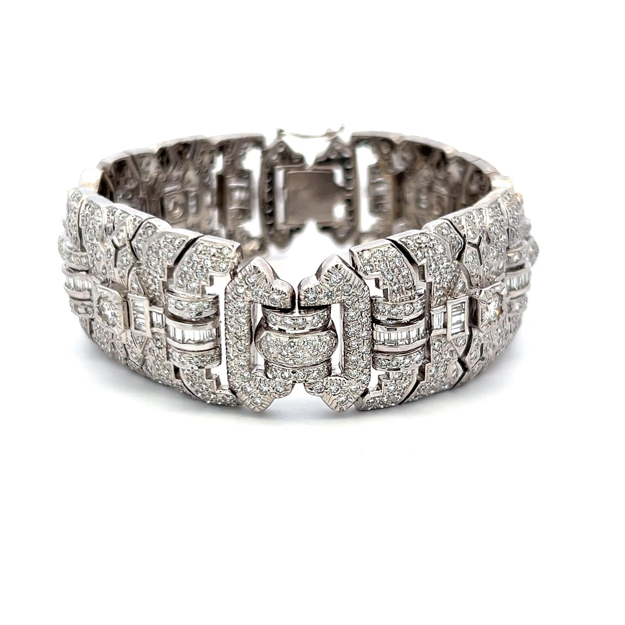 18K White Gold Art-Deco Bracelet with 19.75ct Round & Mixed Shaped Diamonds