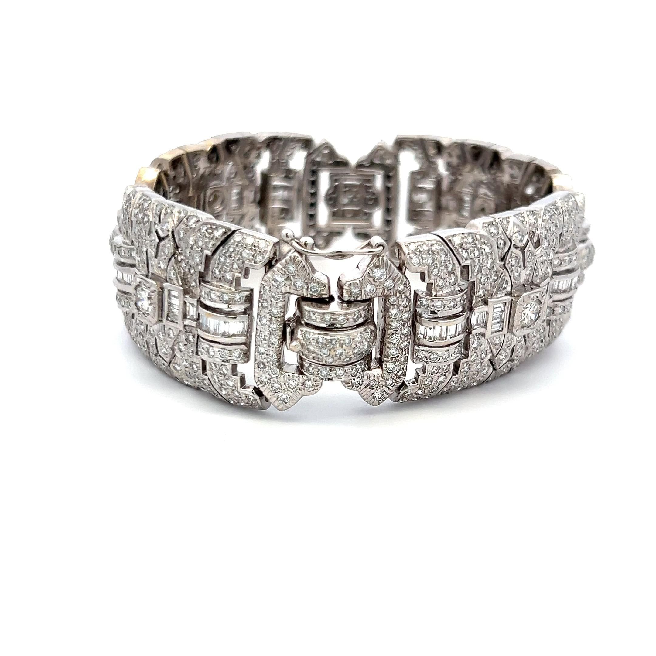 18K White Gold Art-Deco Bracelet with 19.75ct Round & Mixed Shaped Diamonds
