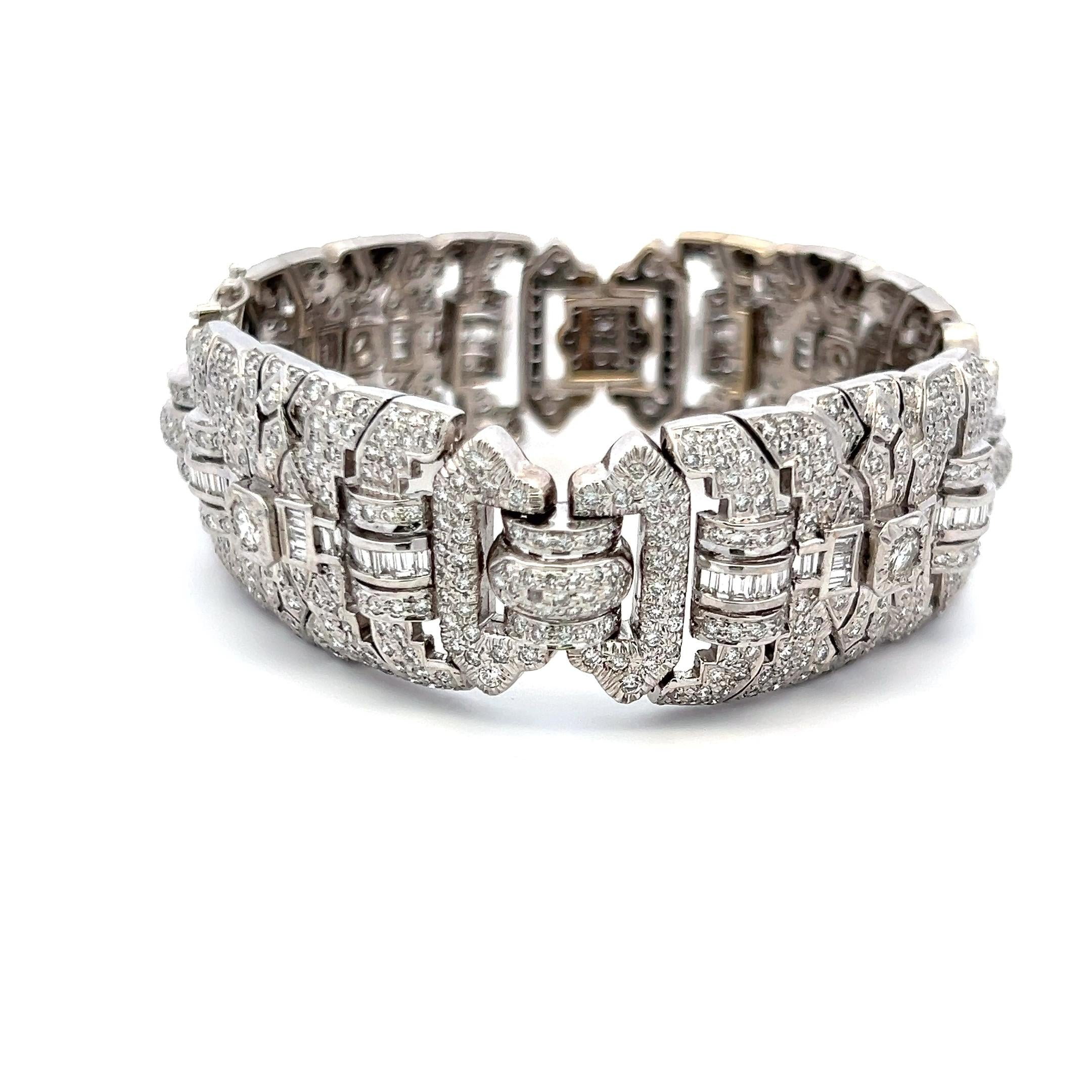 18K White Gold Art-Deco Bracelet with 19.75ct Round & Mixed Shaped Diamonds