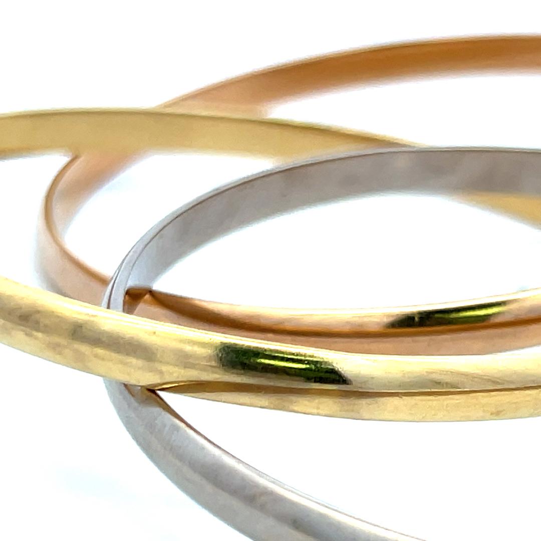 Cartier 18 Karat Tri Color Gold Bangle Trinity Bracelet 4.4 MM Size 7