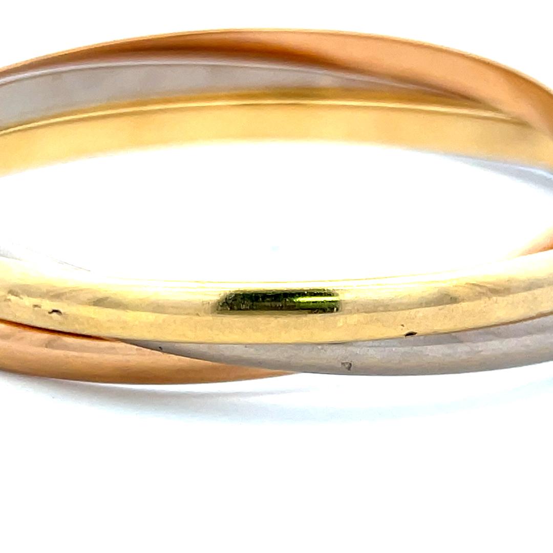 Cartier 18 Karat Tri Color Gold Bangle Trinity Bracelet 4.4 MM Size 7