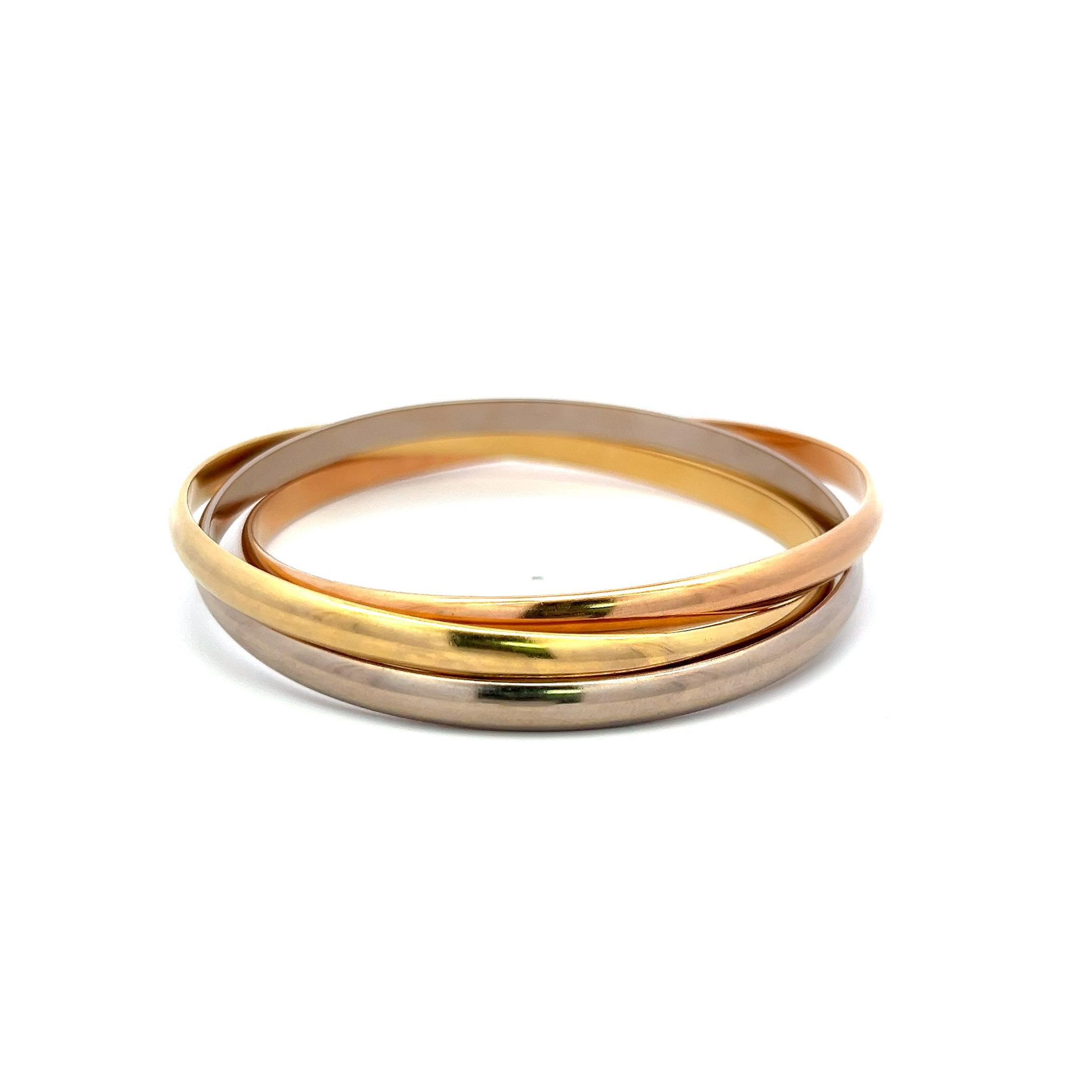 Cartier 18 Karat Tri Color Gold Bangle Trinity Bracelet 4.4 MM Size 7