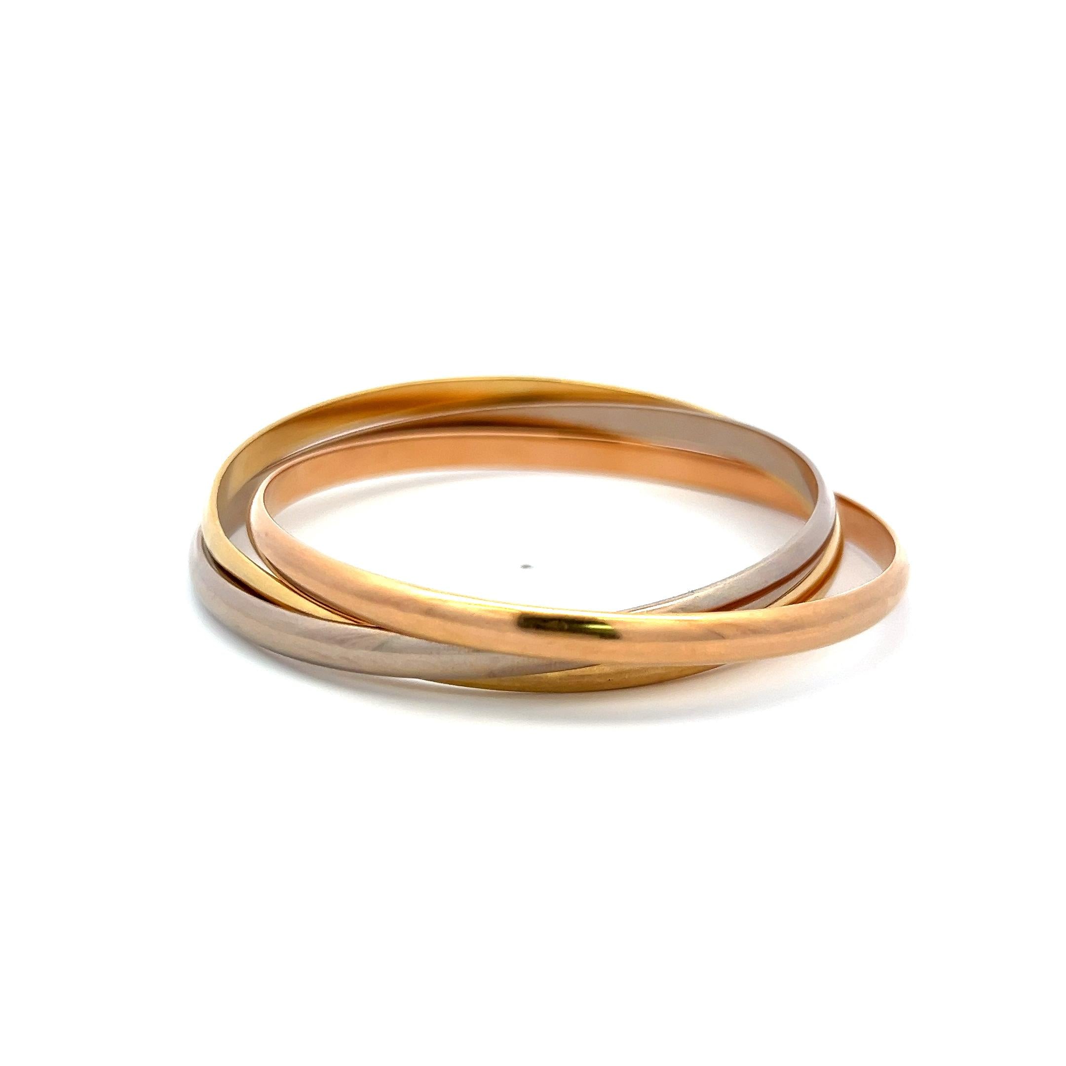 Cartier 18 Karat Tri Color Gold Bangle Trinity Bracelet 4.4 MM Size 7