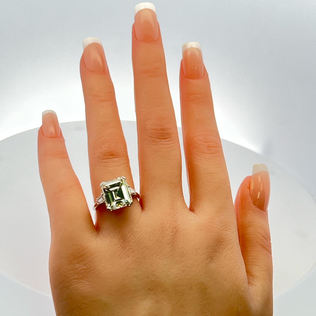 7.02 Carat Emerald Cut and Tapered Baguette Diamond Platinum Engagement Ring
