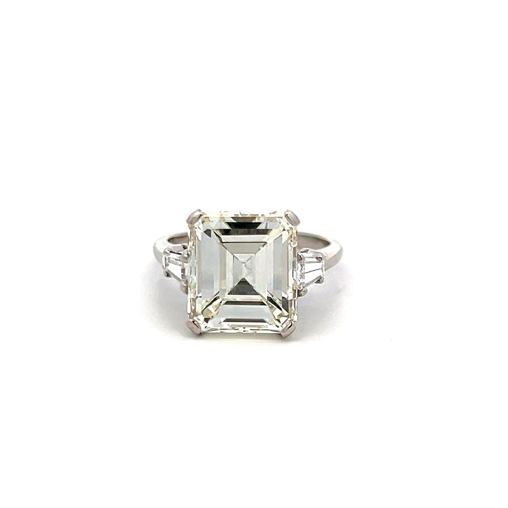 7.02 Carat Emerald Cut and Tapered Baguette Diamond Platinum Engagement Ring