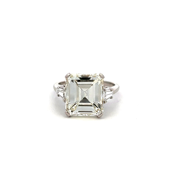 7.02 Carat Emerald Cut and Tapered Baguette Diamond Platinum Engagement Ring