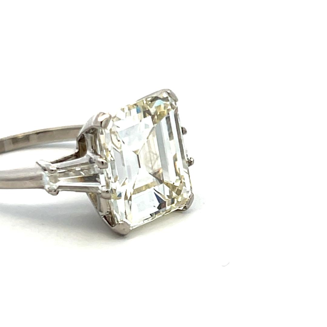 7.02 Carat Emerald Cut and Tapered Baguette Diamond Platinum Engagement Ring