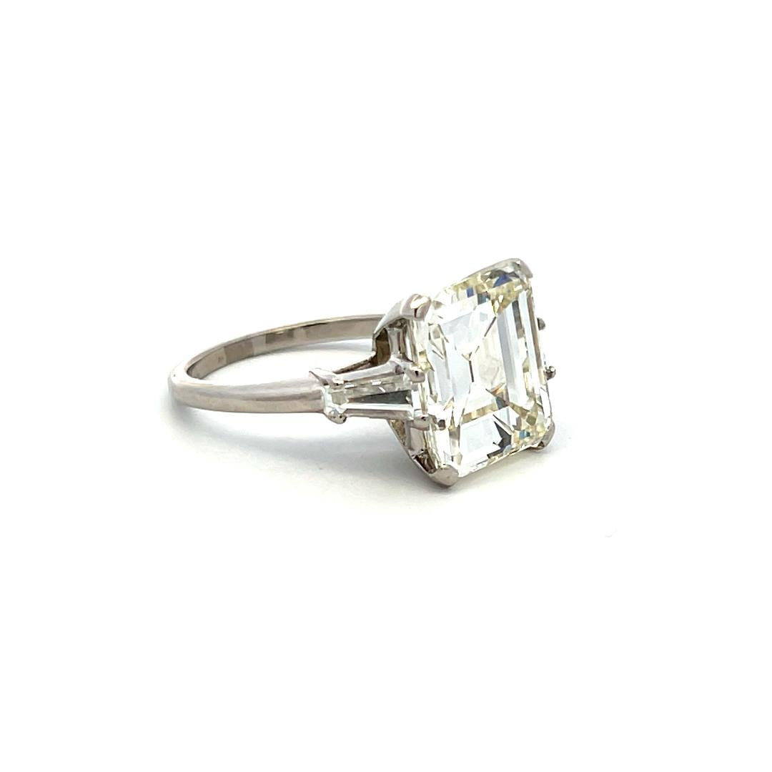 7.02 Carat Emerald Cut and Tapered Baguette Diamond Platinum Engagement Ring