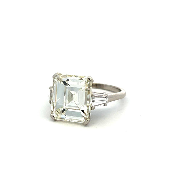 7.02 Carat Emerald Cut and Tapered Baguette Diamond Platinum Engagement Ring