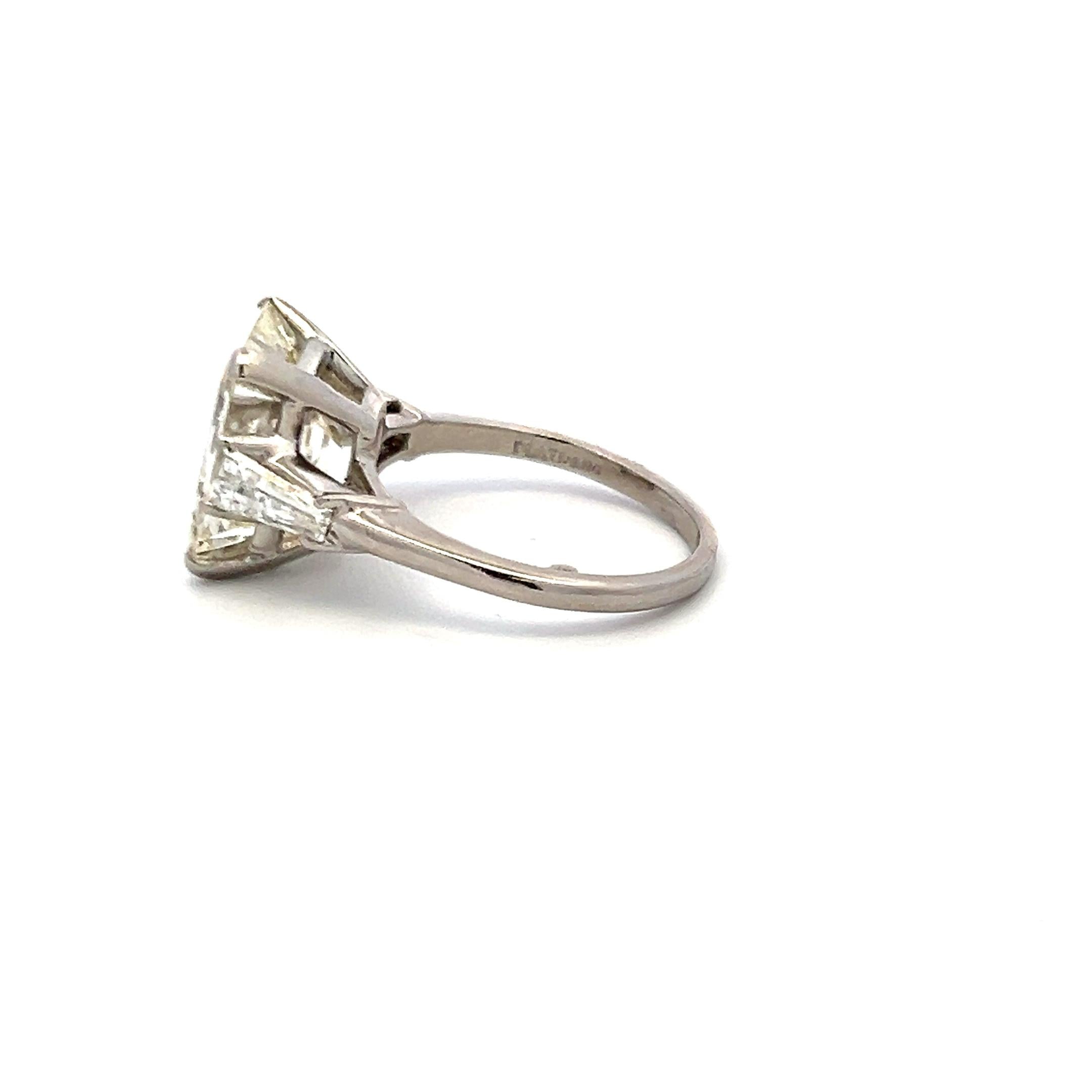 7.02 Carat Emerald Cut and Tapered Baguette Diamond Platinum Engagement Ring