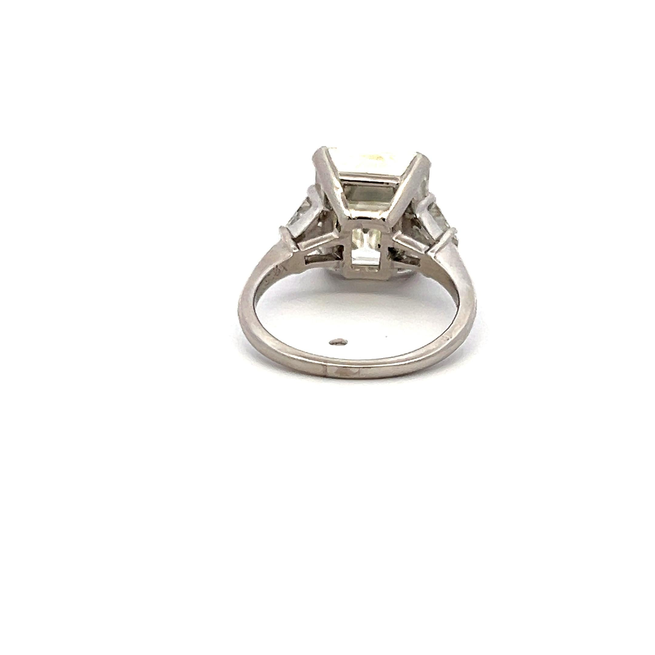 7.02 Carat Emerald Cut and Tapered Baguette Diamond Platinum Engagement Ring