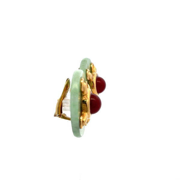 Aldo Cipullo Carnelian Jade 18 Karat Yellow Gold Clip On Earrings