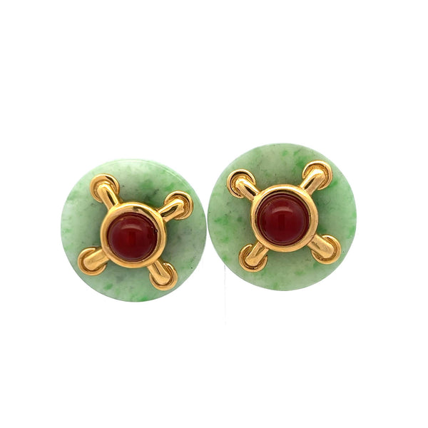 Aldo Cipullo Carnelian Jade 18 Karat Yellow Gold Clip On Earrings