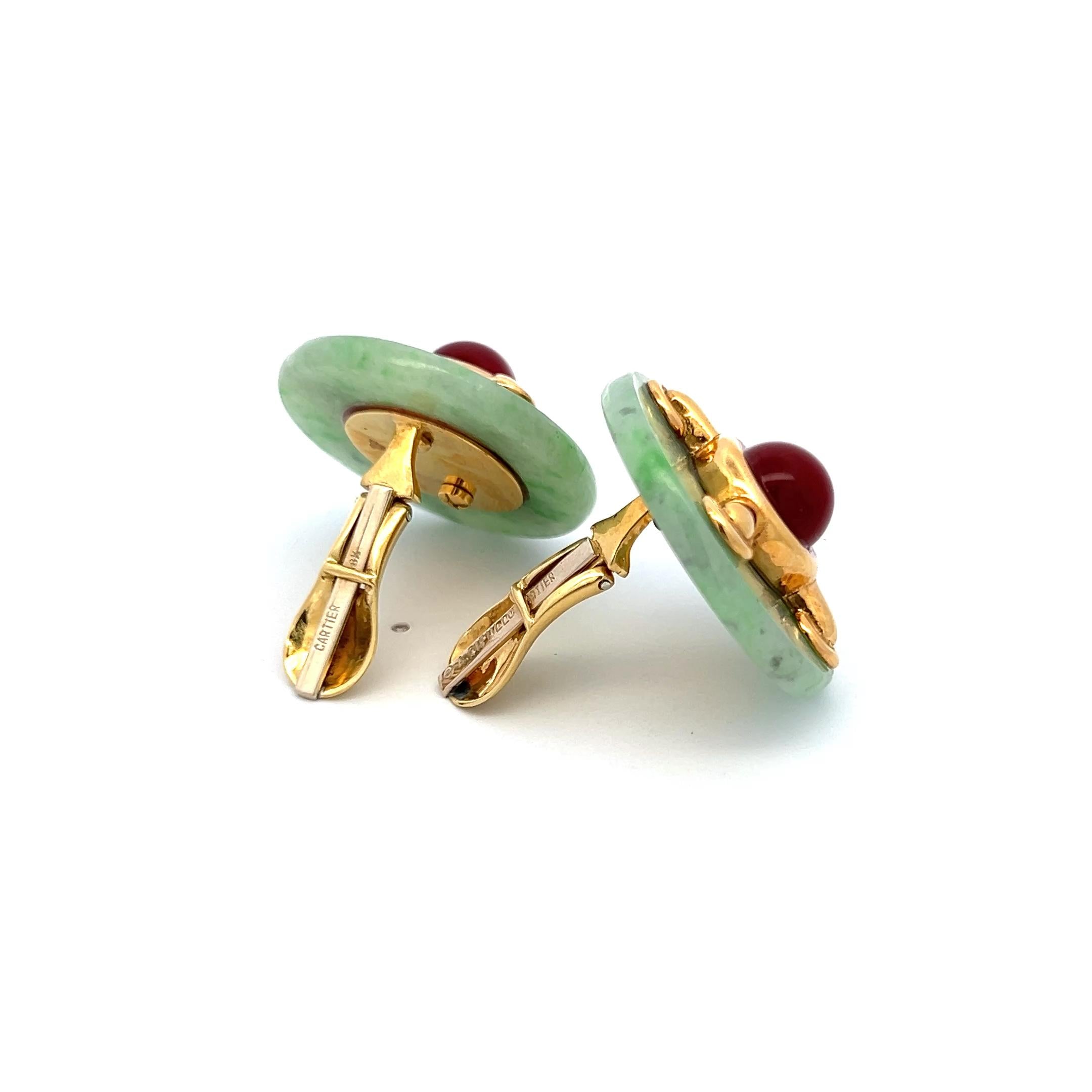 Aldo Cipullo Carnelian Jade 18 Karat Yellow Gold Clip On Earrings