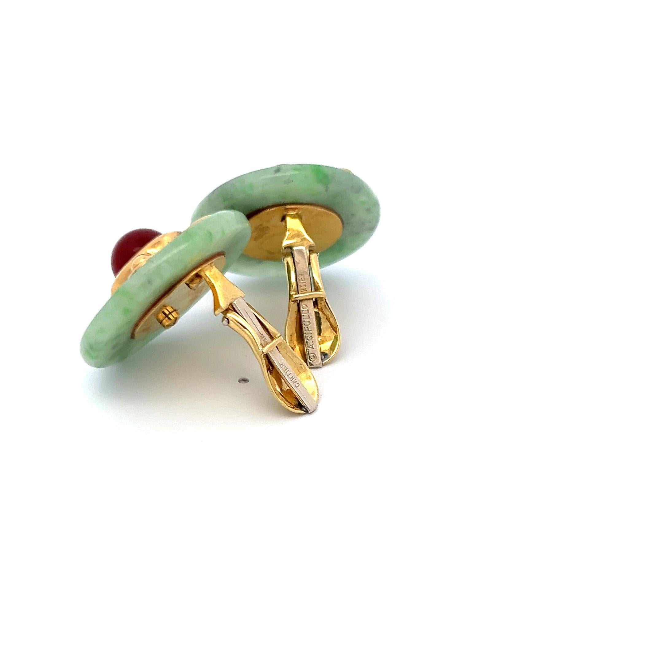 Aldo Cipullo Carnelian Jade 18 Karat Yellow Gold Clip On Earrings