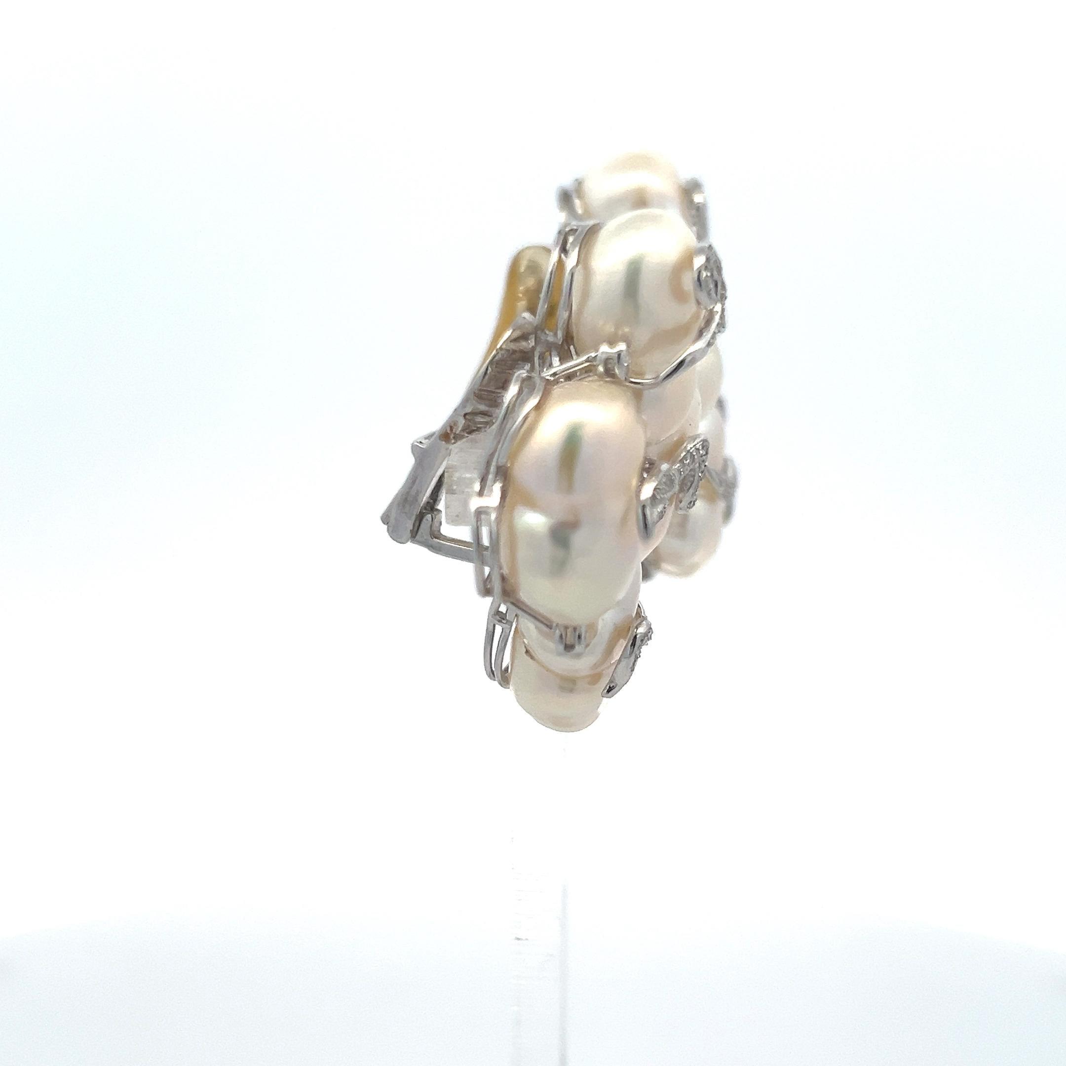 10.7-15MM Pearl 0.55 Carat Round Diamond 18 Karat White Gold Clip On Earrings