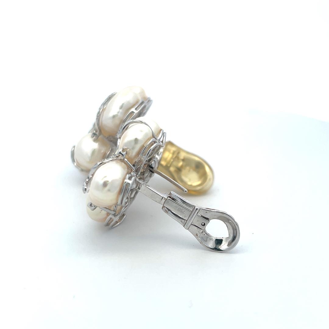 10.7-15MM Pearl 0.55 Carat Round Diamond 18 Karat White Gold Clip On Earrings