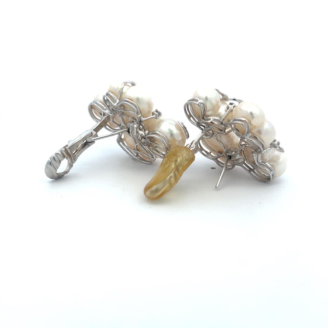 10.7-15MM Pearl 0.55 Carat Round Diamond 18 Karat White Gold Clip On Earrings
