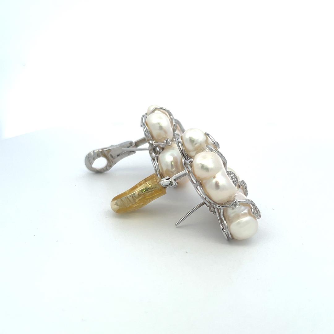 10.7-15MM Pearl 0.55 Carat Round Diamond 18 Karat White Gold Clip On Earrings