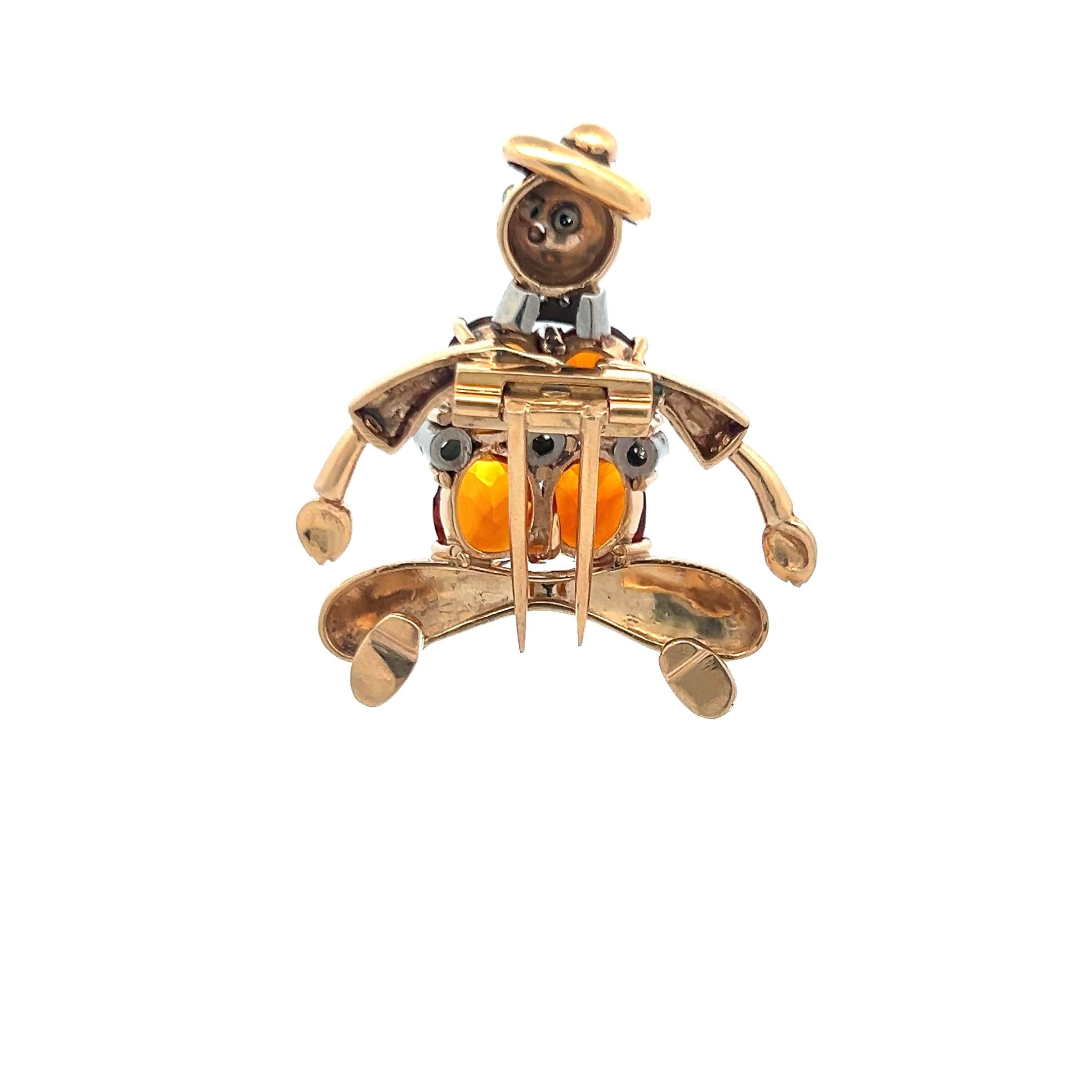 9.00 Carat Citrine 0.20 Carat Circular Brilliant Diamond 18K YG Pin Brooch