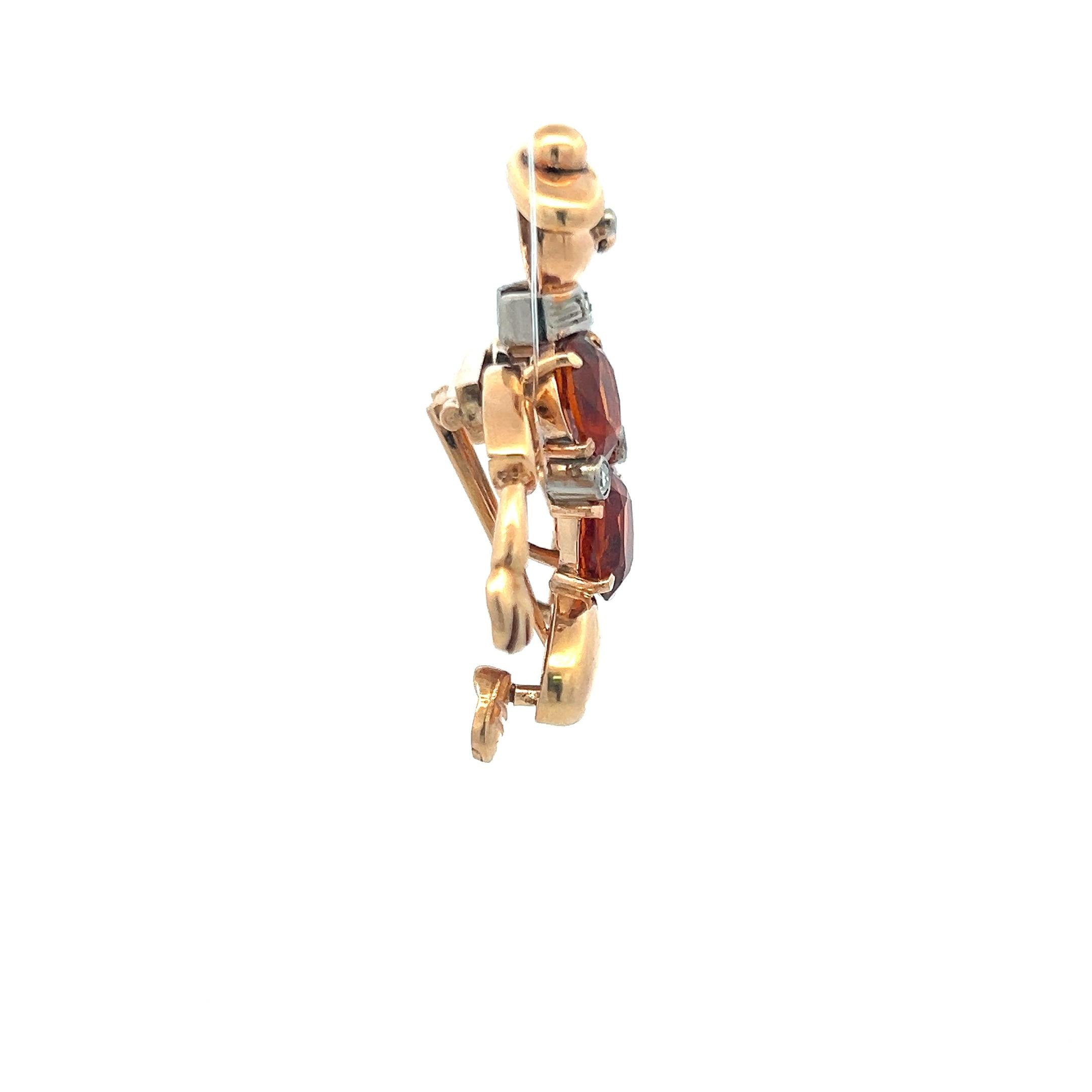 9.00 Carat Citrine 0.20 Carat Circular Brilliant Diamond 18K YG Pin Brooch