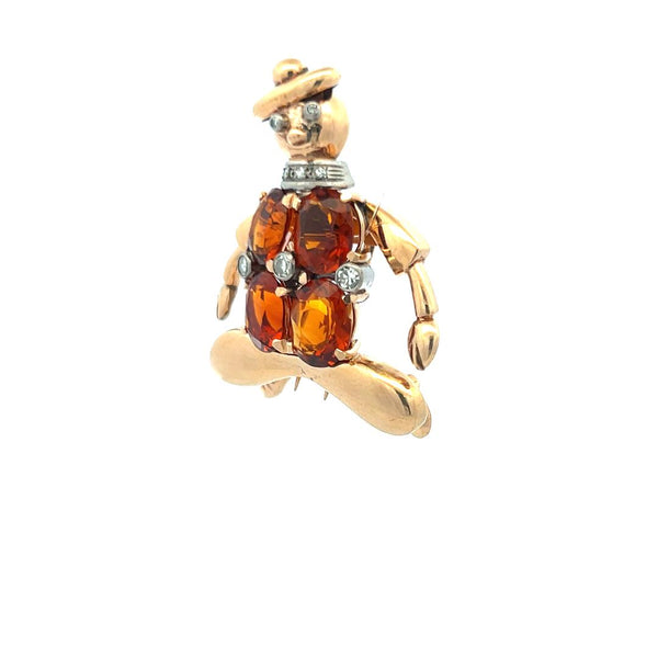 9.00 Carat Citrine 0.20 Carat Circular Brilliant Diamond 18K YG Pin Brooch