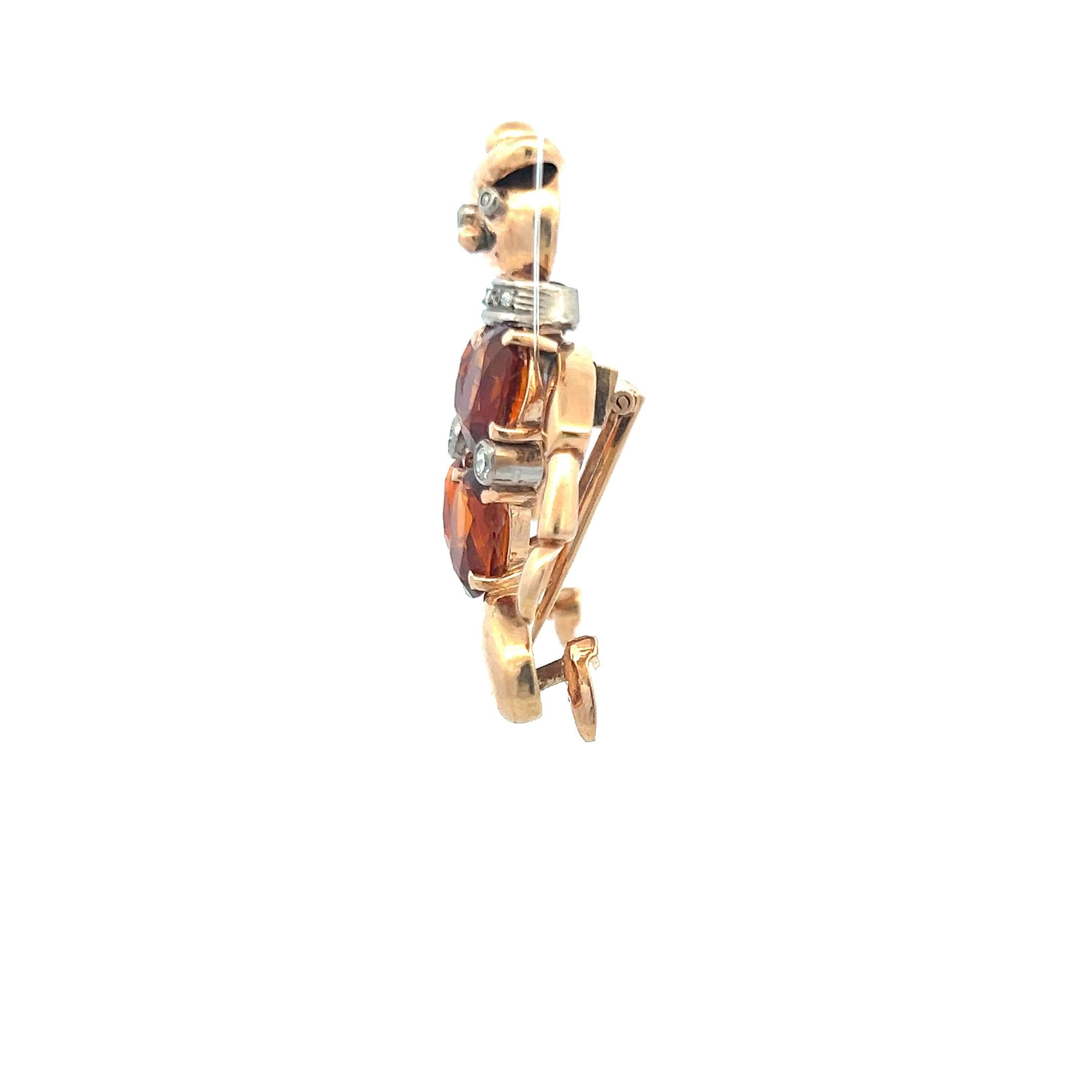 9.00 Carat Citrine 0.20 Carat Circular Brilliant Diamond 18K YG Pin Brooch