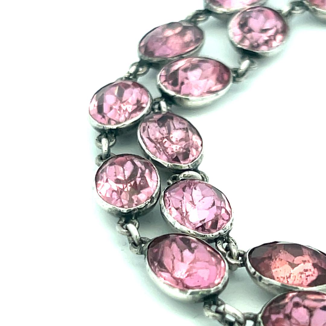 Vintage White Silver Link Necklace with 72 Carat Oval Tourmaline 16 Inch Long