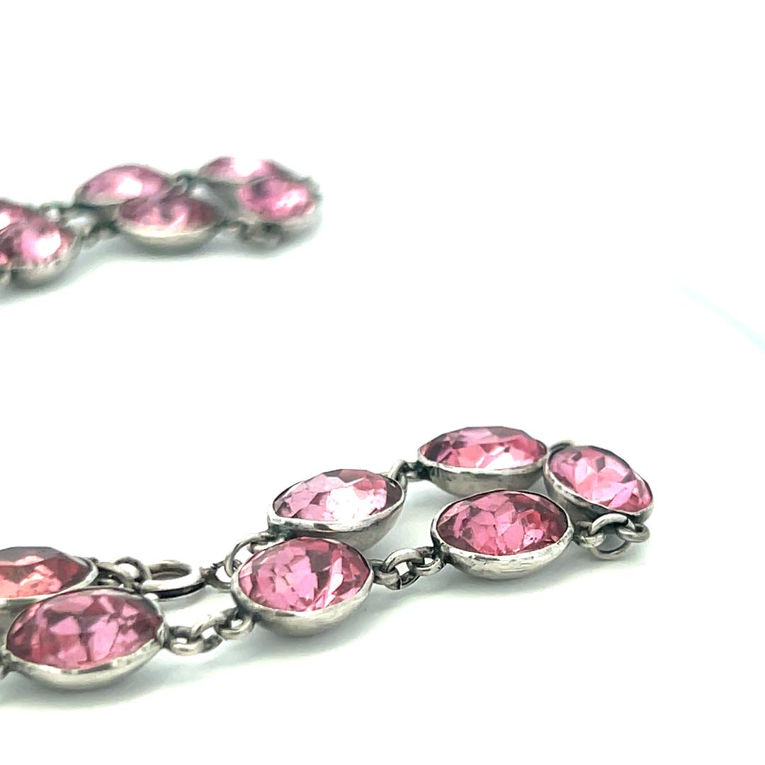 Vintage White Silver Link Necklace with 72 Carat Oval Tourmaline 16 Inch Long