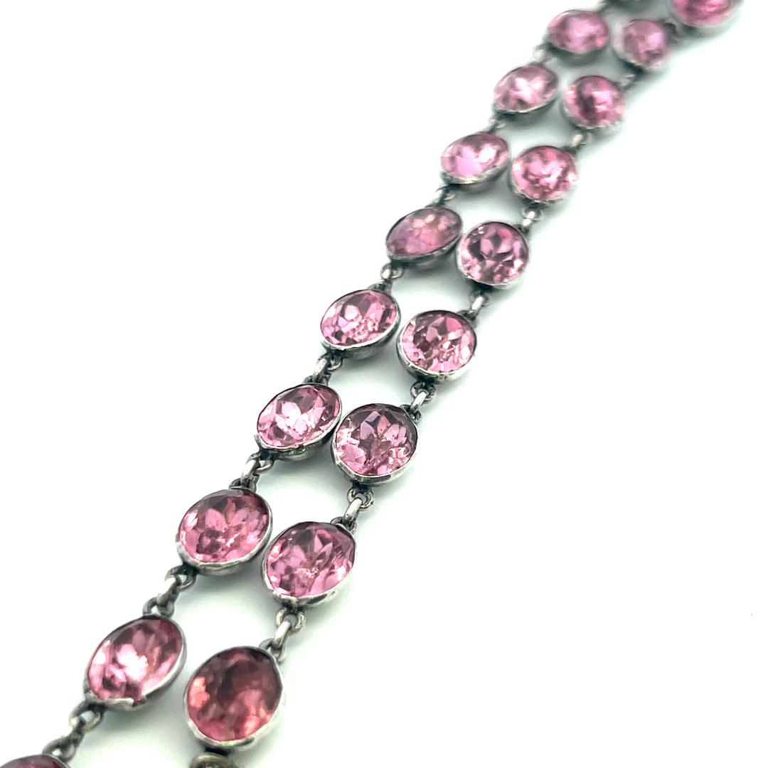 Vintage White Silver Link Necklace with 72 Carat Oval Tourmaline 16 Inch Long