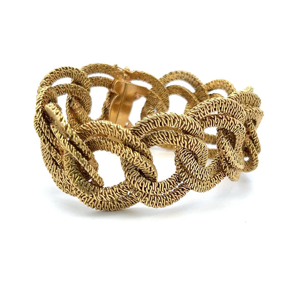 Vintage 117.50 Grams Textured 18 Karat Yellow Gold Link Bracelet