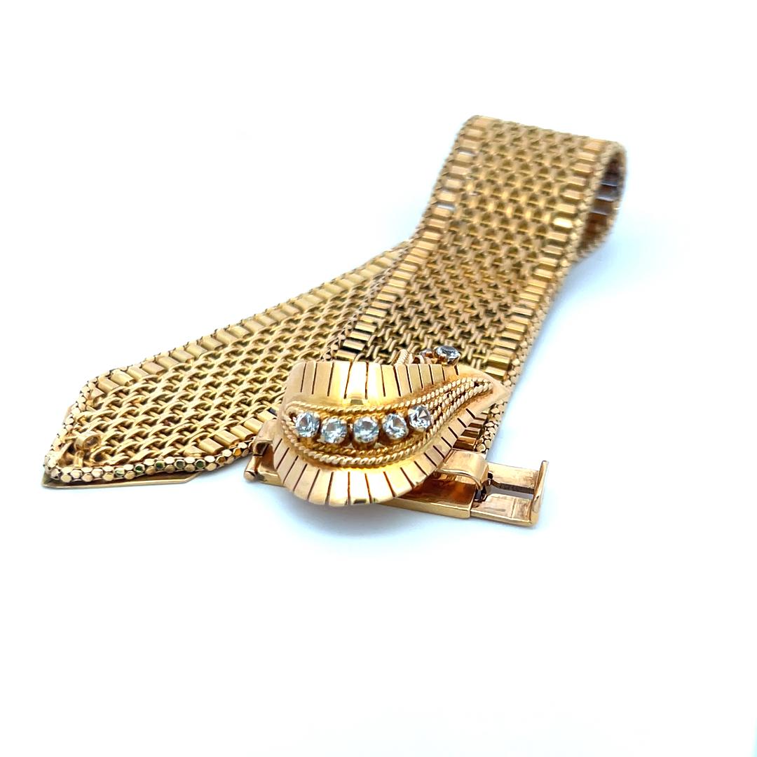 0.88 Carat Round Brilliant I VS Diamond 18 Karat Yellow Gold Retro Bracelet