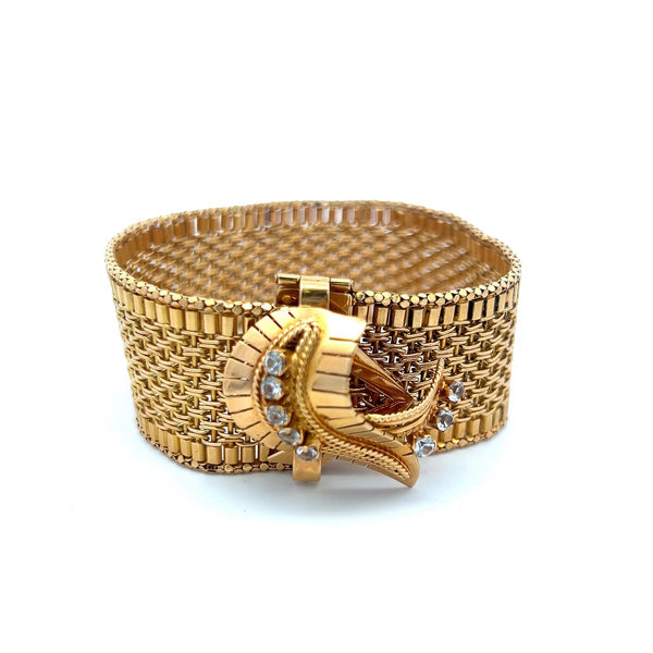 0.88 Carat Round Brilliant I VS Diamond 18 Karat Yellow Gold Retro Bracelet
