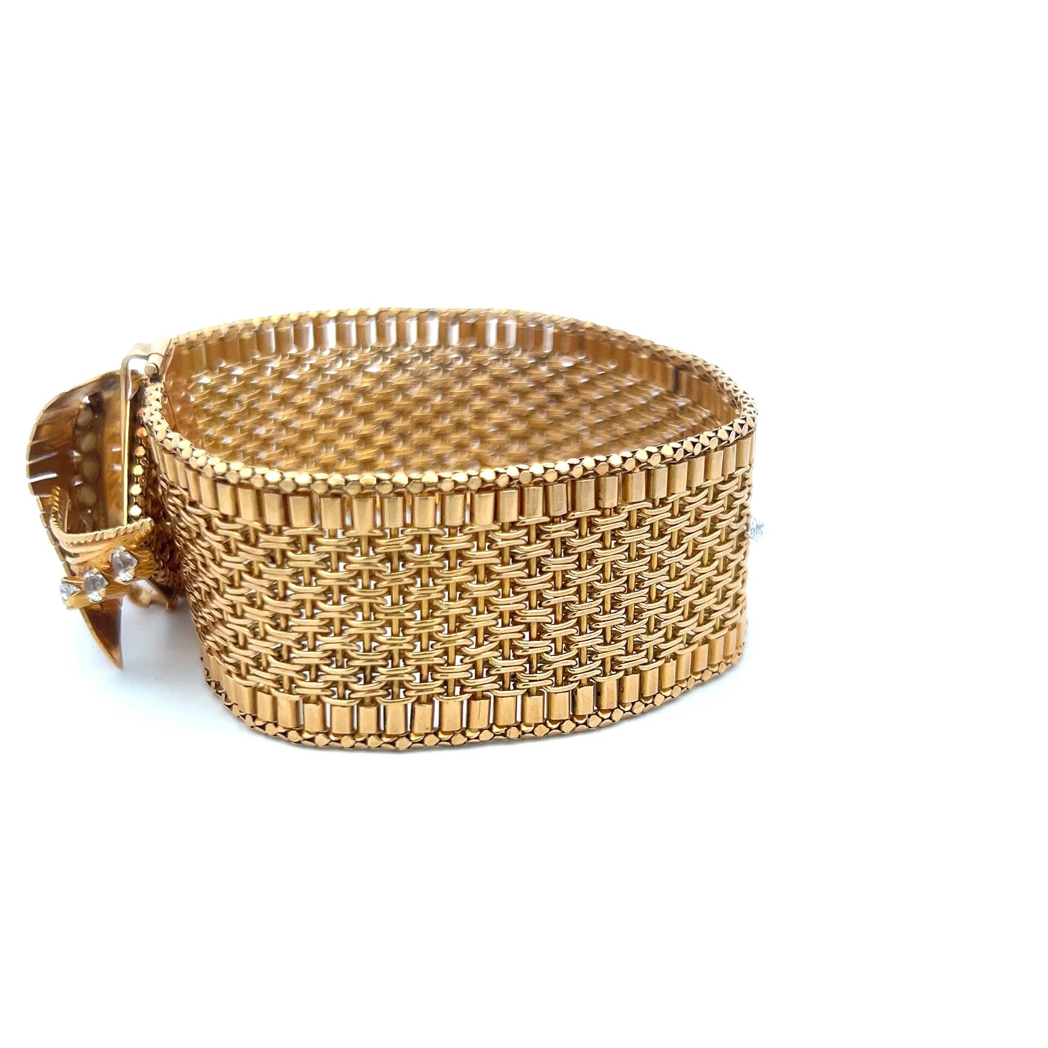 0.88 Carat Round Brilliant I VS Diamond 18 Karat Yellow Gold Retro Bracelet