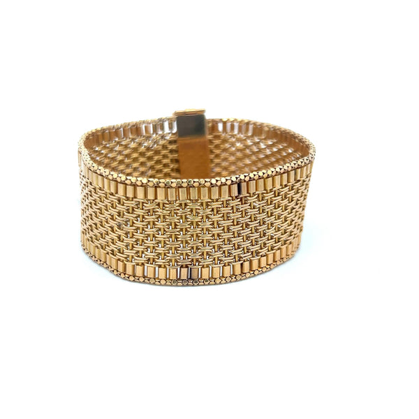0.88 Carat Round Brilliant I VS Diamond 18 Karat Yellow Gold Retro Bracelet