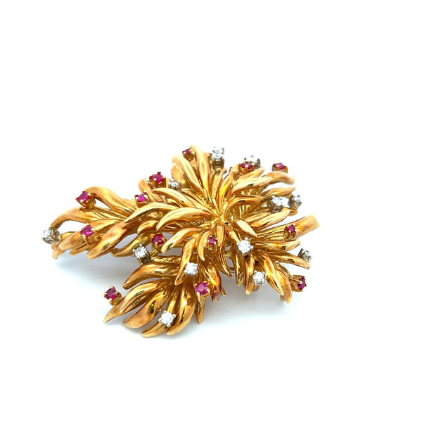 Tiffany & Co 0.45 Carat Ruby 0.42 Carat Round Diamond 18K YG Pin Brooch