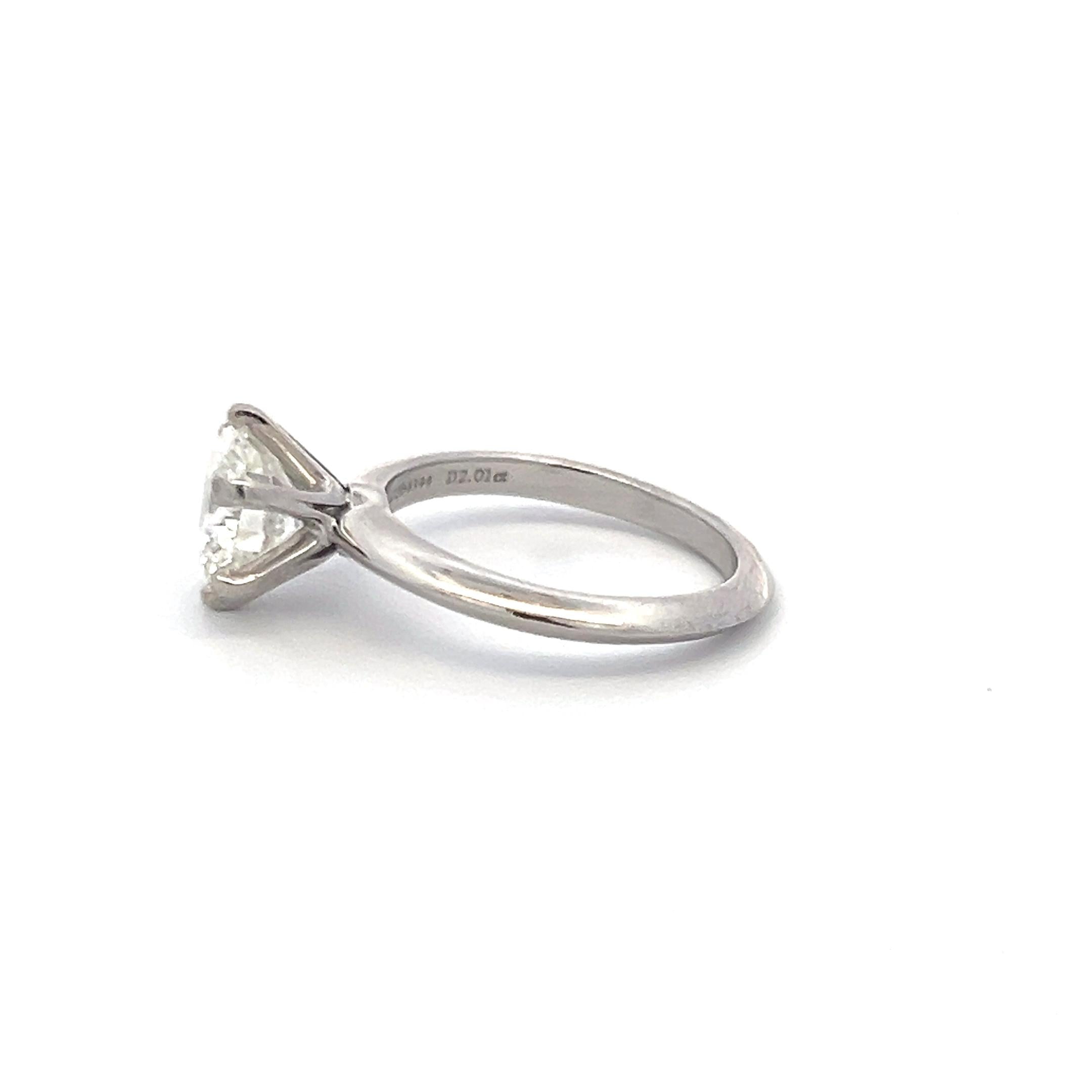 Tiffany & Co 2.01 Carat Round Brilliant I VS1 Diamond Platinum Engagement Ring